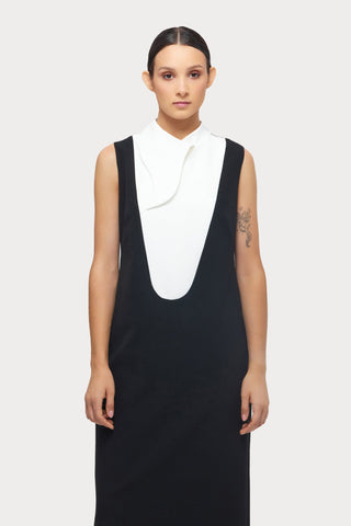Chic Formal Midi Dress With Unique Collar White - Julia Allert