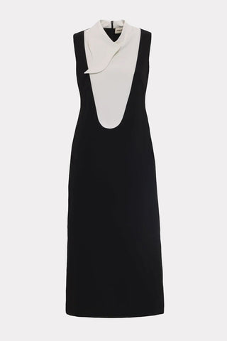 Chic Formal Midi Dress With Unique Collar White - Julia Allert