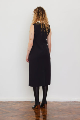 Chic Formal Midi Dress With Unique Collar White - Julia Allert