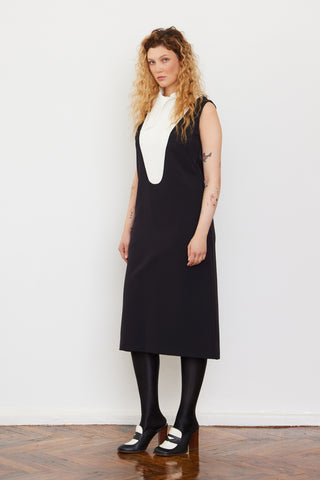 Chic Formal Midi Dress With Unique Collar White