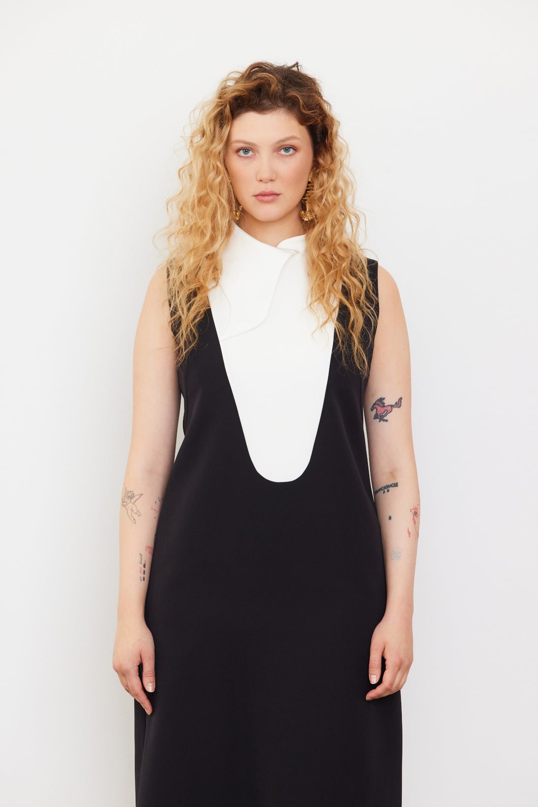Chic Formal Midi Dress With Unique Collar White xl Chic Formal Midi Dress With Unique Collar White xl