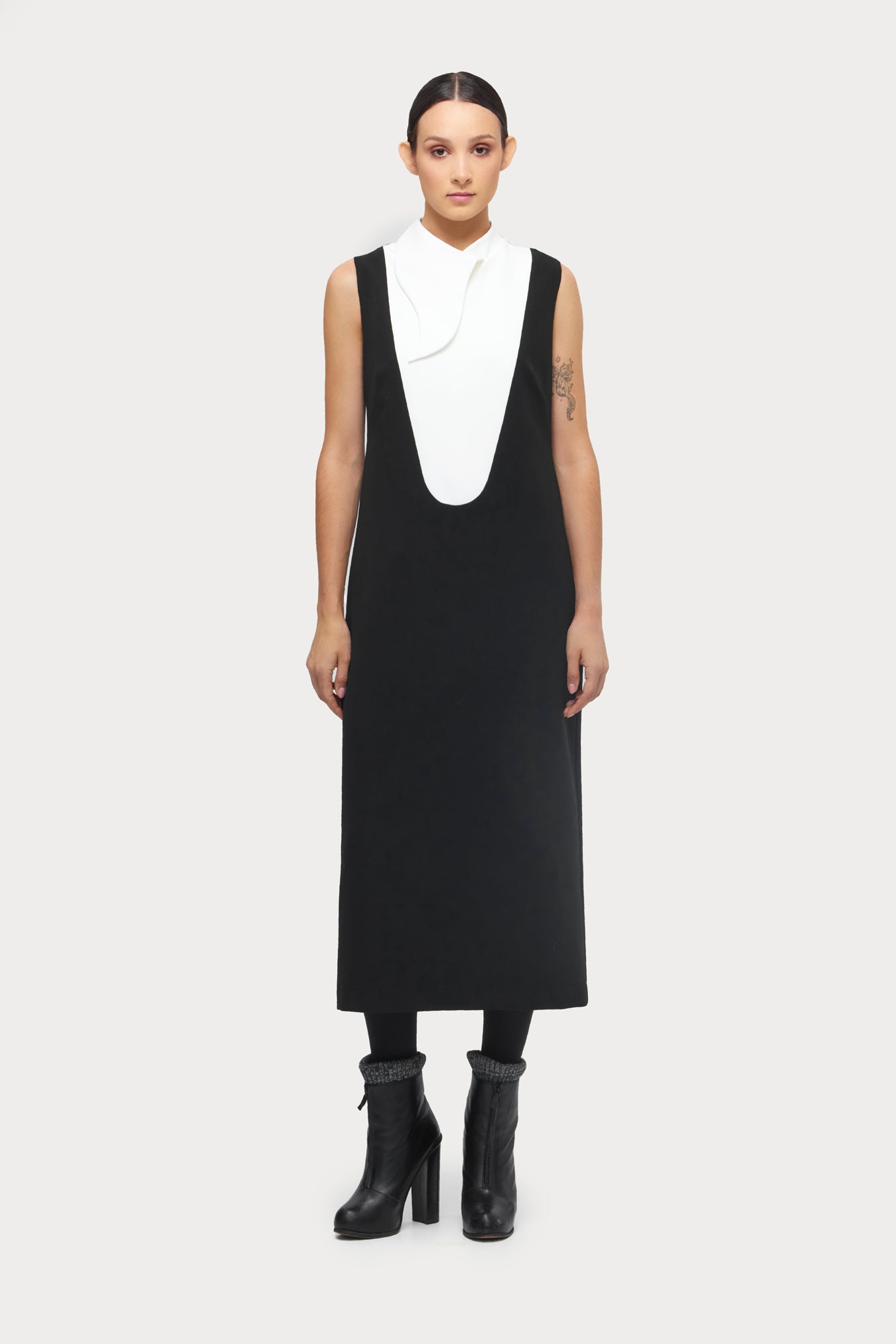 Chic Formal Midi Dress With Unique Collar White xl Chic Formal Midi Dress With Unique Collar White xl