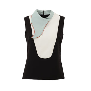 Chic Formal Sleeveless Top With Unique Collar Light Blue