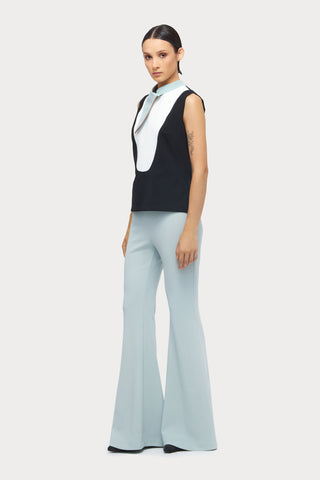 Chic Formal Sleeveless Top With Unique Collar Light Blue