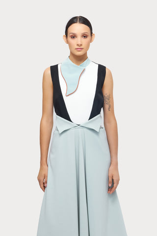 Chic Formal Sleeveless Top With Unique Collar Light Blue