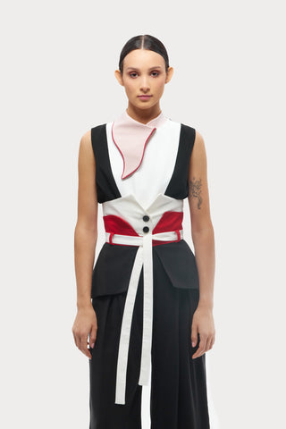 Chic Formal Sleeveless Top With Unique Collar Pink