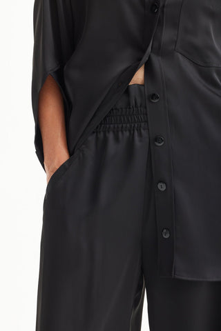 Chic Satin Shirt And Pants Two-Piece Set Black - Julia Allert