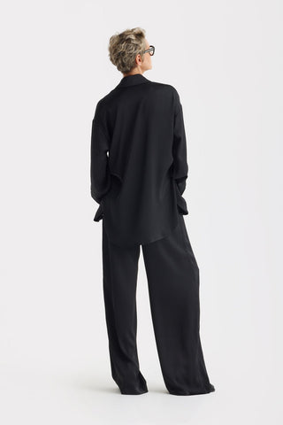 Chic Satin Shirt And Pants Two-Piece Set Black - Julia Allert