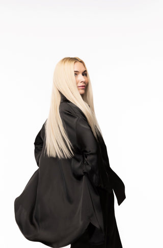 Chic Satin Shirt And Pants Two-Piece Set Black - Julia Allert