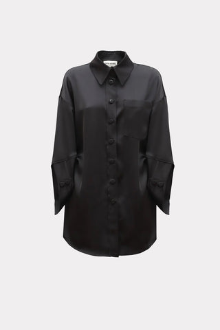 Chic Satin Shirt And Pants Two-Piece Set Black - Julia Allert