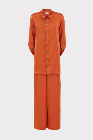 Chic Satin Shirt And Pants Two-Piece Set Orange - Julia Allert
