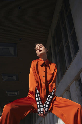 Chic Satin Shirt And Pants Two-Piece Set Orange - Julia Allert