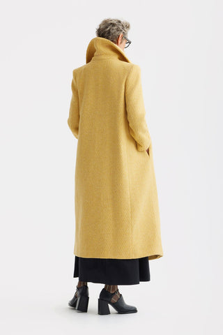 Classic Wool-Blend Double-Breasted Coat – Mustard - Julia Allert