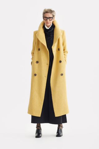 Classic Wool-Blend Double-Breasted Coat – Mustard - Julia Allert