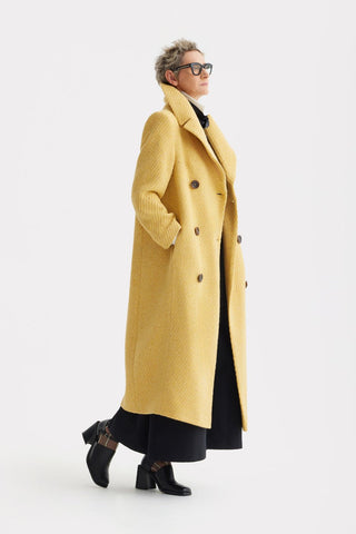Classic Wool-Blend Double-Breasted Coat – Mustard - Julia Allert