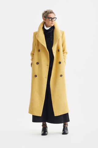 Classic Wool-Blend Double-Breasted Coat – Mustard - Julia Allert