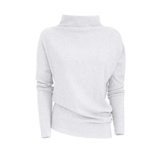 Rib Knit Suit Asymmetric Blouse & Basik Skirt White