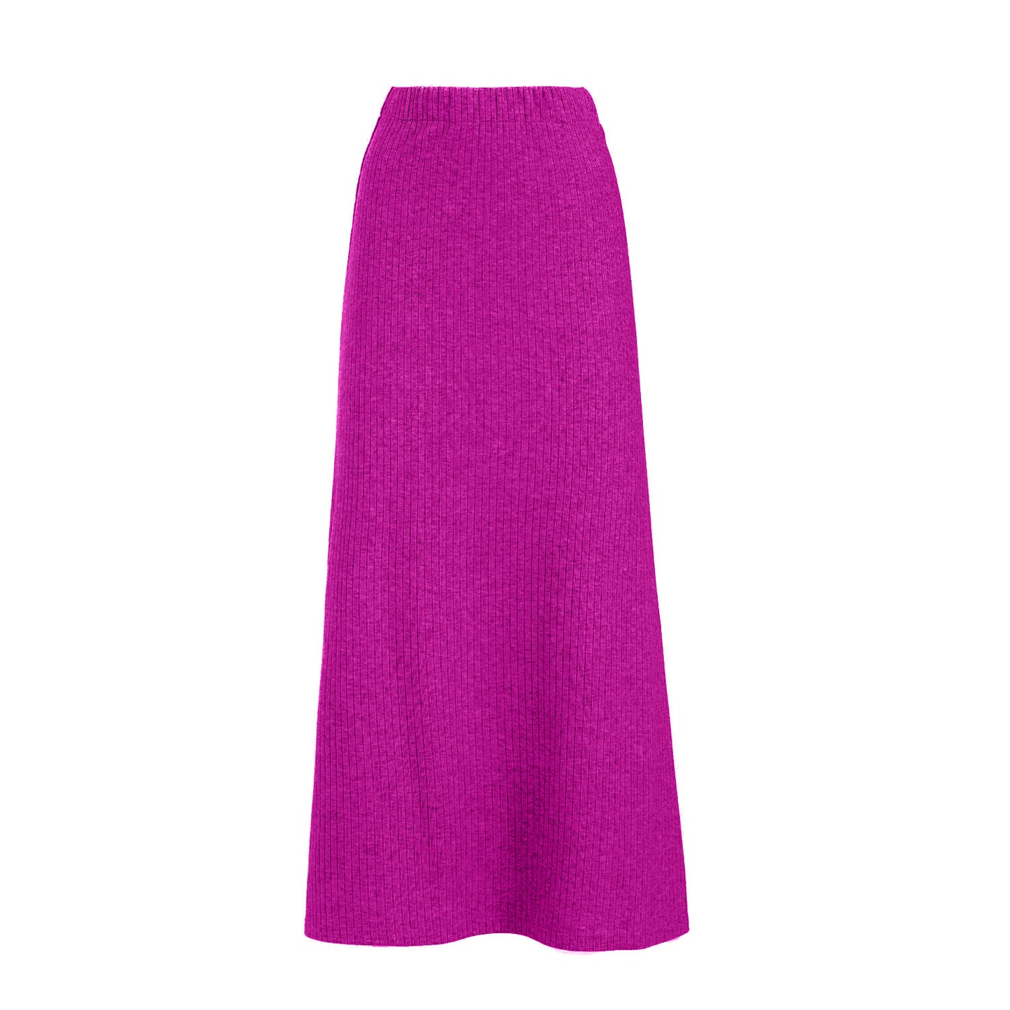 Rib Knit Suit Asymmetric Blouse & Basic Skirt Pink