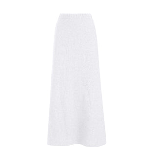 Rib Knit Suit Asymmetric Blouse & Basik Skirt White