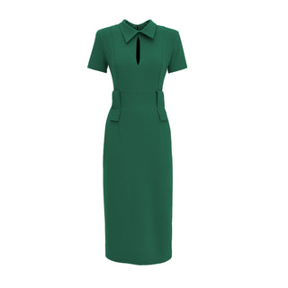 Midi Dress With Belt- Green