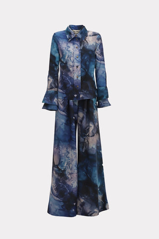 Co-Ord Set - Shirt And Wide-Leg Pants Abstract Print Blue - Julia Allert