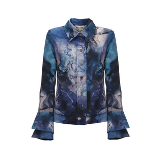 Artistic Design Long-Sleeve Shirt Abstract Print Blue