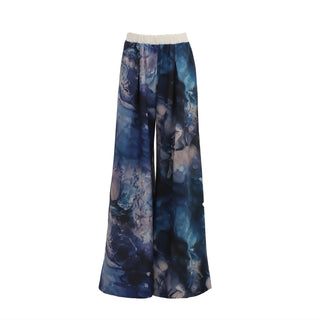 Co-Ord Set - Shirt And Wide-Leg Pants Abstract Print Blue