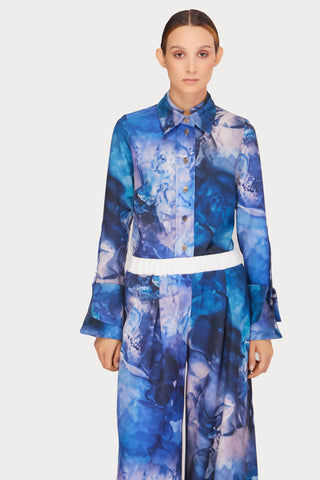 Artistic Design Long-Sleeve Shirt Abstract Print Blue