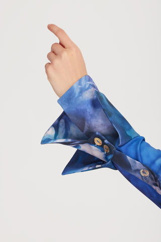 Artistic Design Long-Sleeve Shirt Abstract Print Blue