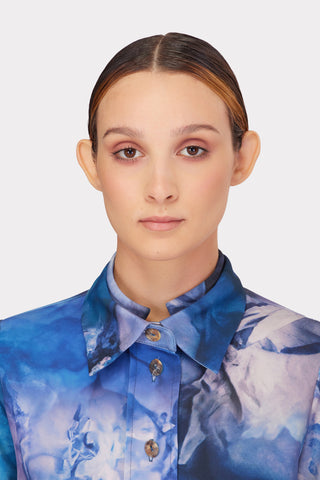 Artistic Design Long-Sleeve Shirt Abstract Print Blue