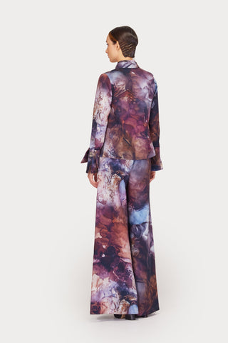 Co-Ord Set - Shirt And Wide-Leg Pants Abstract Print Brown - Julia Allert