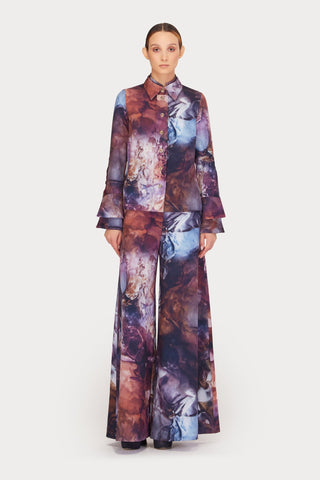 Co-Ord Set - Shirt And Wide-Leg Pants Abstract Print Brown - Julia Allert
