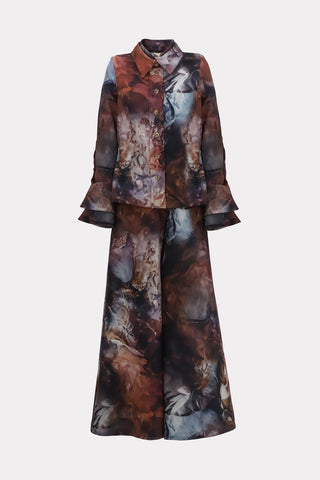 Co-Ord Set - Shirt And Wide-Leg Pants Abstract Print Brown - Julia Allert