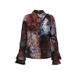 Artistic Design Long-Sleeve Shirt Abstract Print Brown