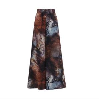 Co-Ord Set - Shirt And Wide-Leg Pants Abstract Print Brown