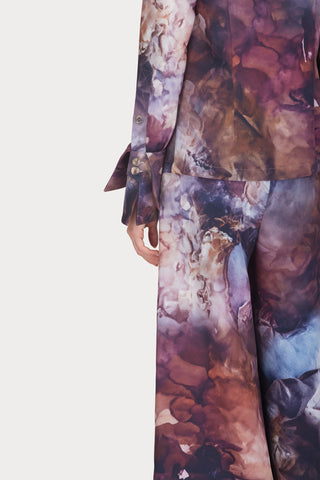 Co-Ord Set - Shirt And Wide-Leg Pants Abstract Print Brown