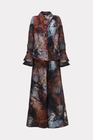 Co-Ord Set - Shirt And Wide-Leg Pants Abstract Print Brown