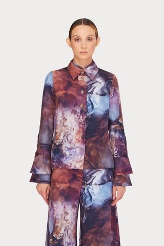 Artistic Design Long-Sleeve Shirt Abstract Print Brown