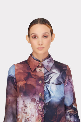 Artistic Design Long-Sleeve Shirt Abstract Print Brown