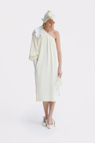 Cocktail One-Shoulder Midi Dress Ecru - Julia Allert