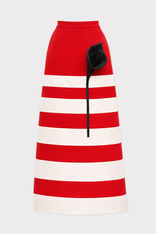 Contemporary Striped A-Line Skirt, Black Floral Detail – Red - Julia Allert