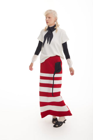 Contemporary Striped A-Line Skirt, Black Floral Detail – Red - Julia Allert