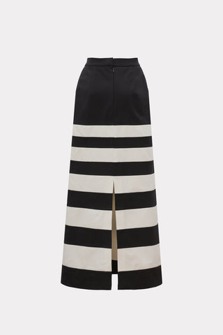 Contemporary Striped A-Line Skirt, Floral Detail– Black-White