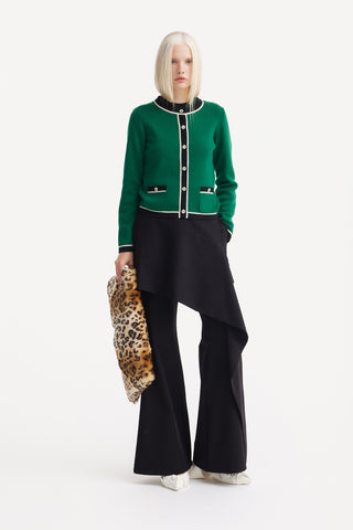 Contrast Trim Knit Cardigan – Green & Black