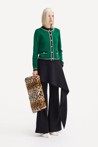 Contrast Trim Knit Cardigan – Green & Black