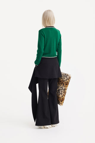 Contrast Trim Knit Cardigan – Green & Black