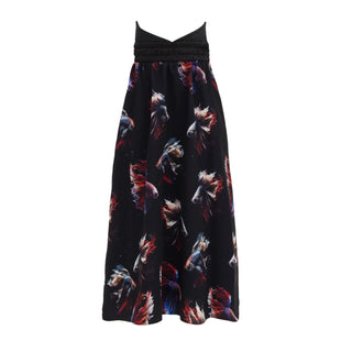 Corseted Print Flare Skirt Black