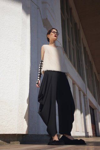 Couture Draped Wide-Leg Pants – Black - Julia Allert