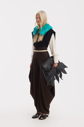 Couture Draped Wide-Leg Pants – Brown - Julia Allert