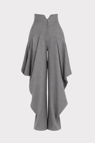 Couture Draped Wide-Leg Pants – Grey - Julia Allert